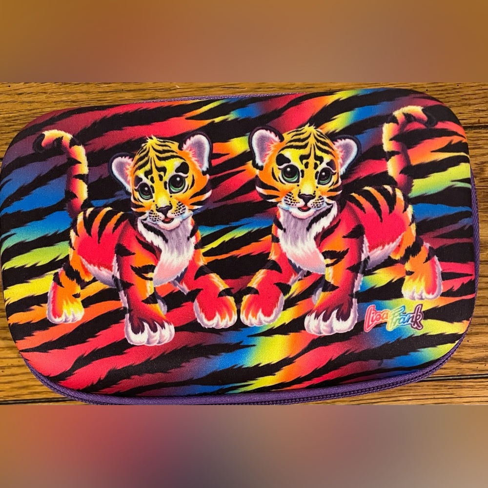 Vintage Lisa Frank Forrest Tiger Cubs Zippered Hard Shell Pencil Case - Picture 5 of 5